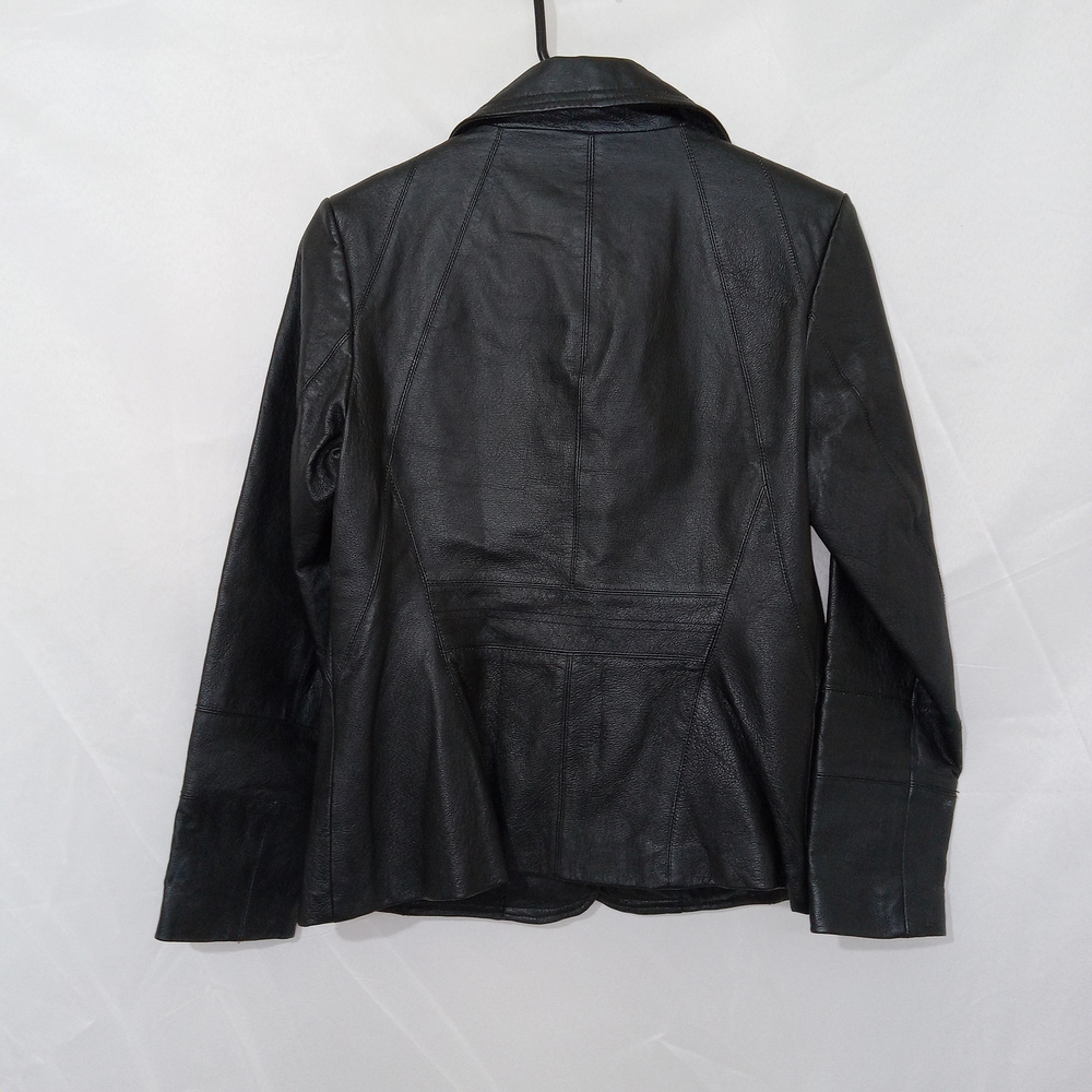 East 5th Leather Blazer Petite Small Moto Black Real Leather  Button Chic Edgy - Picture 5 of 14